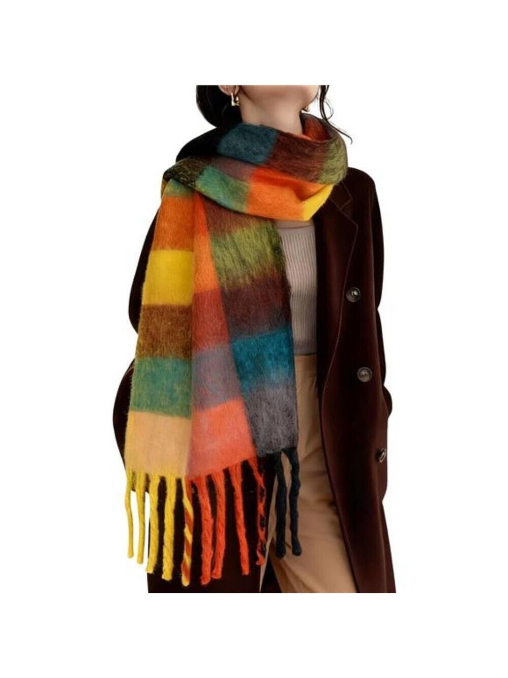 Womens winter plaid scarf oversized blanket wrap warm thick soft shawl scarf